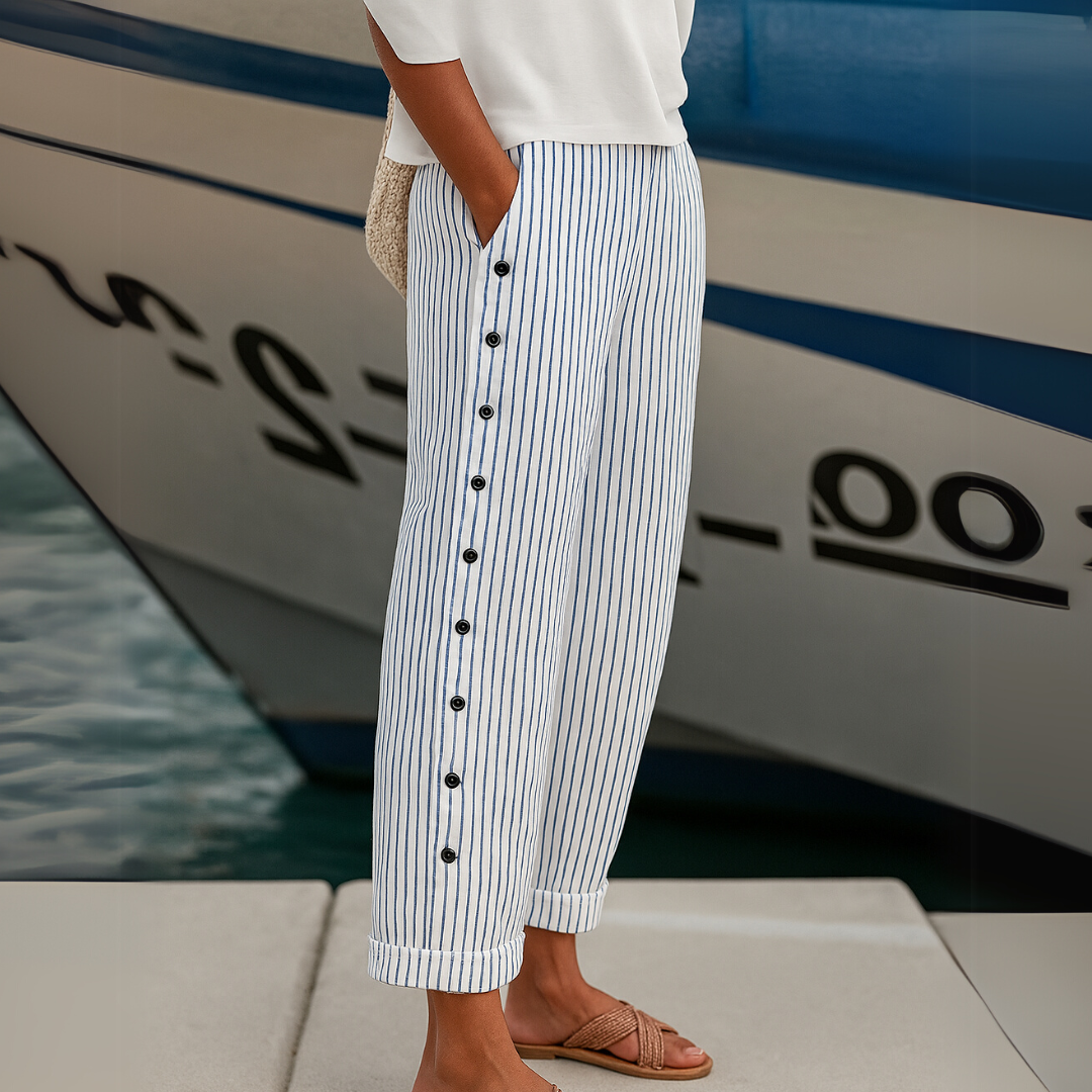 Caitlin | Pantalones de rayas elegantes con botones