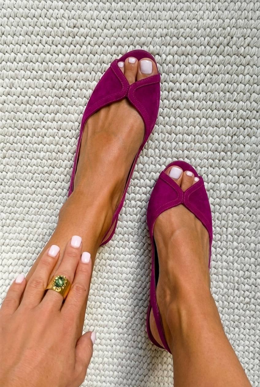 Bailarinas slingback de ante con puntera abierta chic fucsia