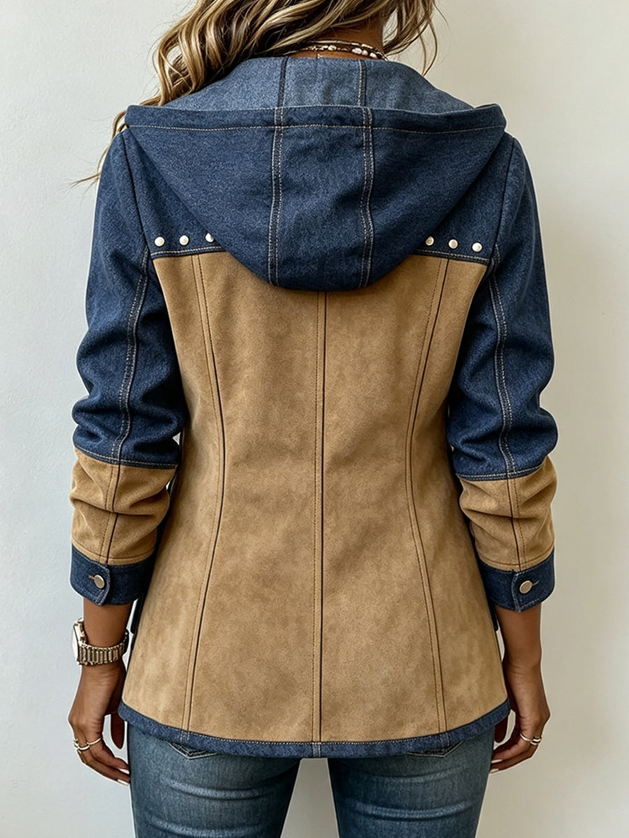 Adriana · Chaqueta con capucha azul marino y camel