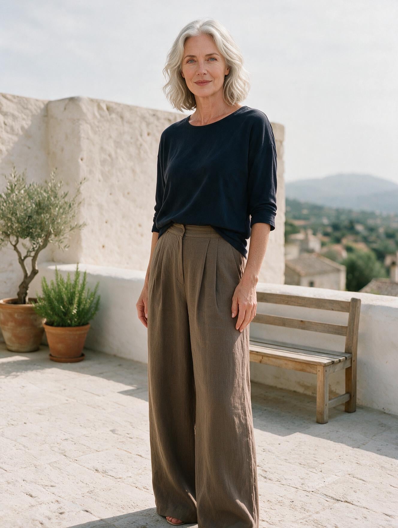 Ariane · Pantalón Ancho de Lino — Moca