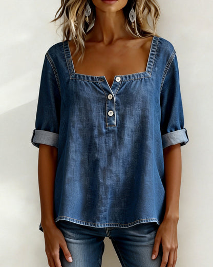 Avélia | Camisa de denim con cuello cuadrado