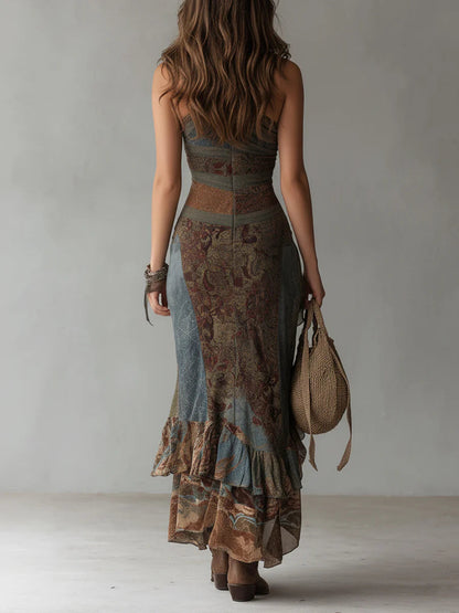Elena | Vestido maxi asimétrico con estampado audaz y abertura con volante — foto 6