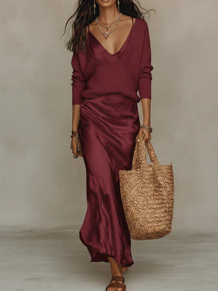 Anaïs · Vestido Midi Satinado — Rojo