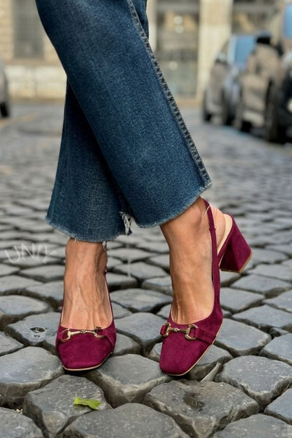 Tacones de bloque slingback en ante color oliva