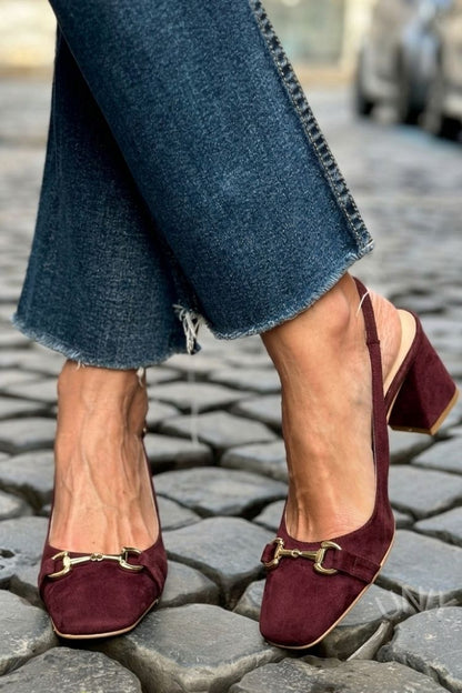 Tacones de bloque slingback en ante color oliva