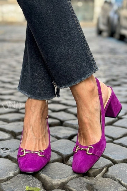 Tacones de bloque slingback en ante color oliva