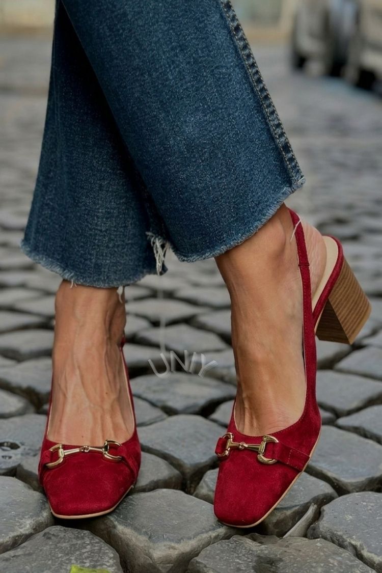 Tacones de bloque slingback en ante color oliva