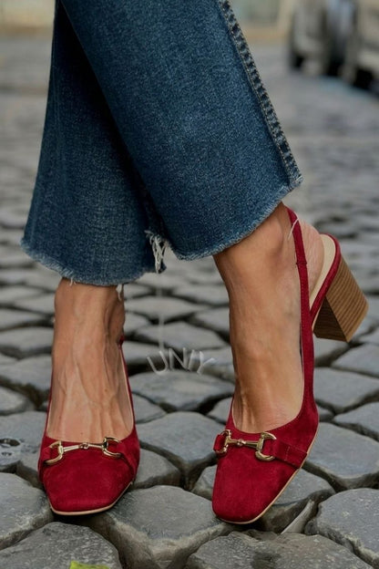 Tacones de bloque slingback en ante color oliva