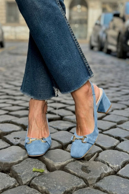 Tacones de bloque slingback en ante color oliva