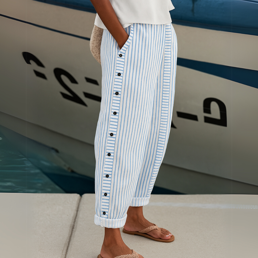 Caitlin | Pantalones de rayas elegantes con botones