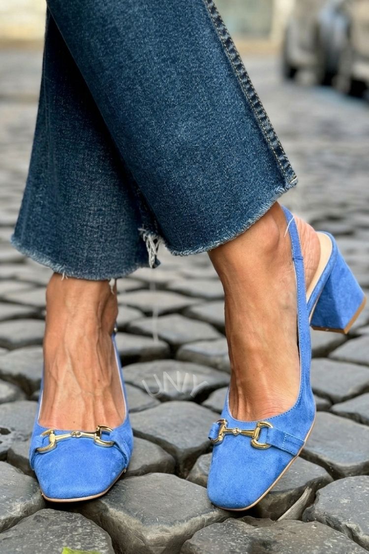 Tacones de bloque slingback en ante color oliva