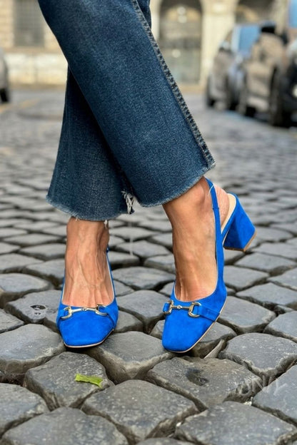 Tacones de bloque slingback en ante color oliva