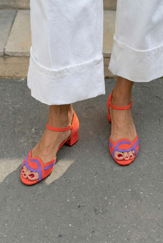Sandalias peep-toe de ante con correa de tobillo y tacón de bloque [Pre-venta]