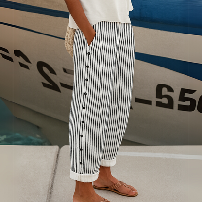 Caitlin | Pantalones de rayas elegantes con botones