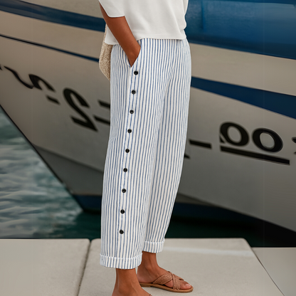 Caitlin | Pantalones de rayas elegantes con botones
