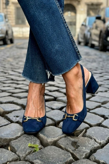 Tacones de bloque slingback en ante color oliva