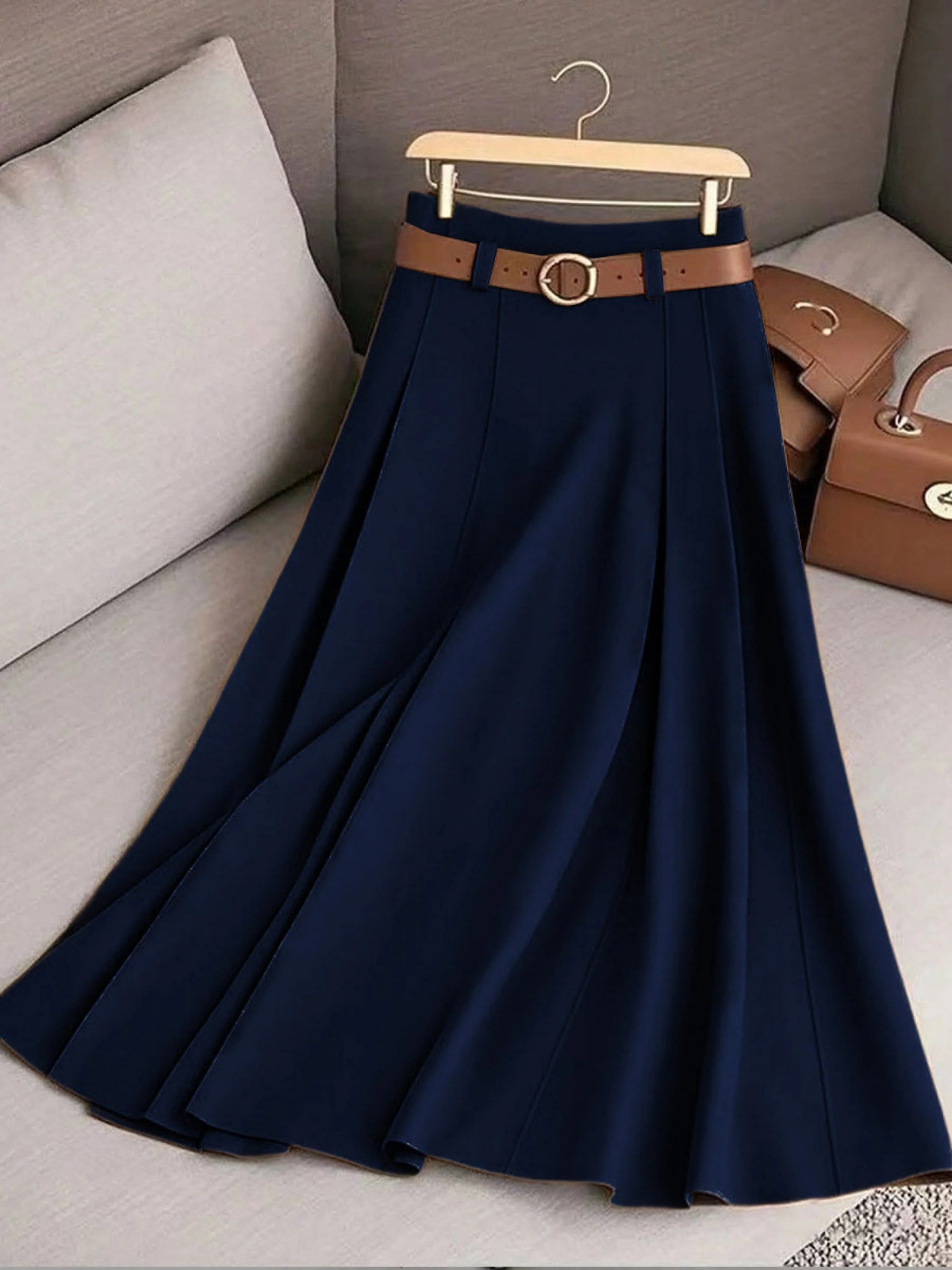 Zephyra · Falda Midi de Tiro Alto — Azul marino