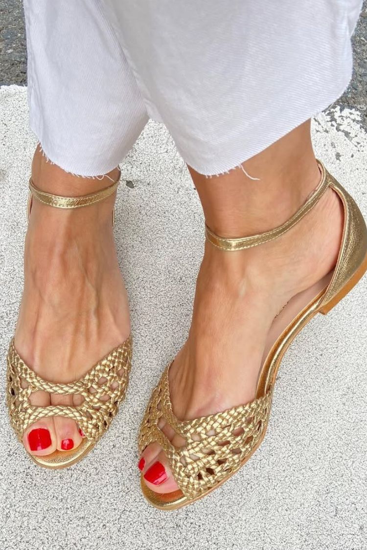 Sandalias planas con recortes entrelazados elegantes, de puntera abierta, con correa al tobillo