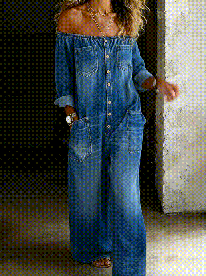 Elena | Mono denim de hombros descubiertos