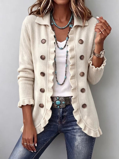 Adelina · Chaqueta de punto marfil con volantes