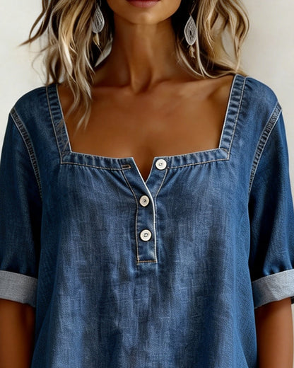 Avélia | Camisa de denim con cuello cuadrado
