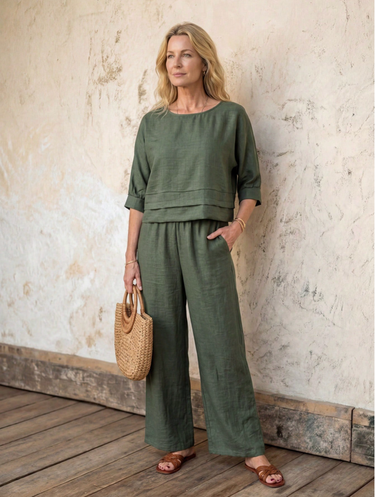 Conjunto Lino Sienna · Top y Pantalón