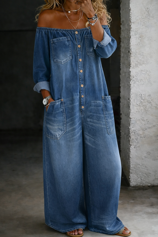 Elena™ | Mono denim de hombros descubiertos