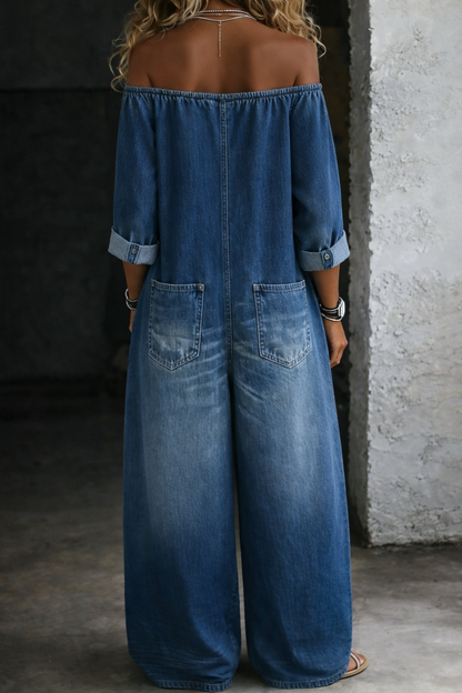 Elena | Mono denim de hombros descubiertos