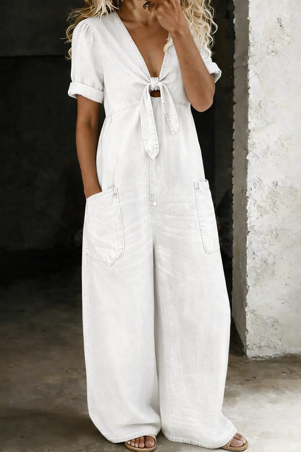 Maya | Mono denim con escote en V