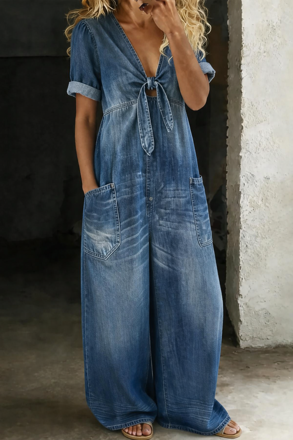 Maya | Mono denim con escote en V