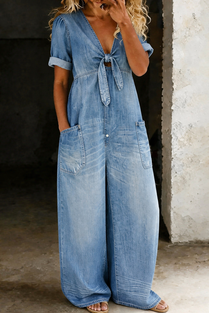 Maya | Mono denim con escote en V