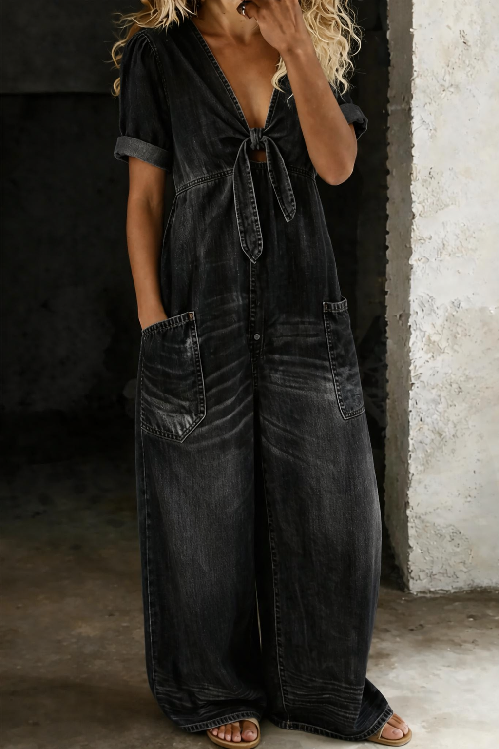 Maya | Mono denim con escote en V