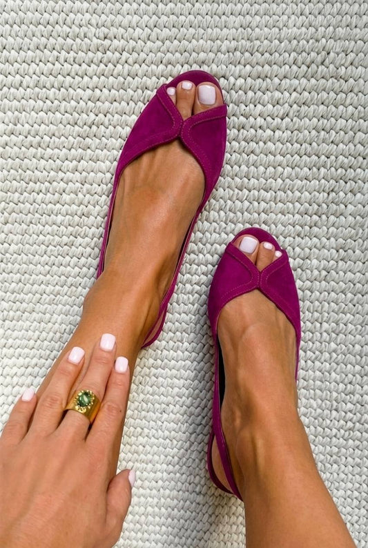 Bailarinas slingback de ante con puntera abierta chic fucsia