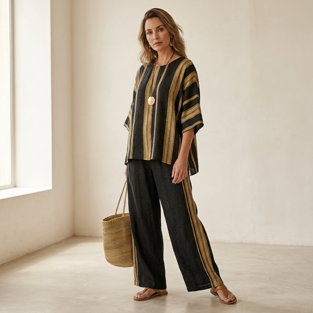 Tamara – top de rayas oversize ultracómodo y pantalones de lino de corte relajado