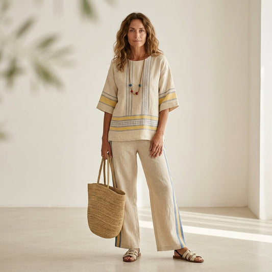 Marcella - Pantalones de lino amarillo, estilo fresco y elegante