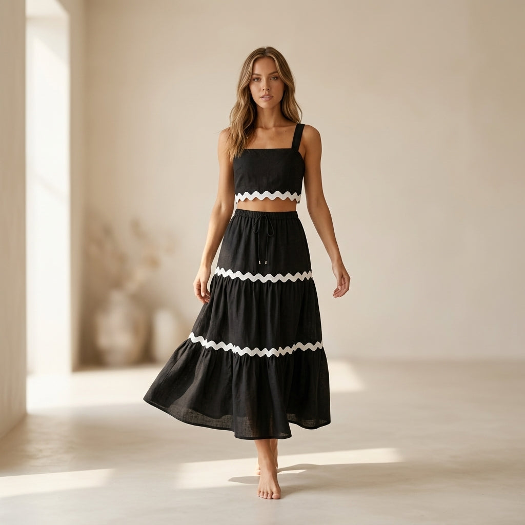 Conjunto Riviera Falda Midi + Top Ondas