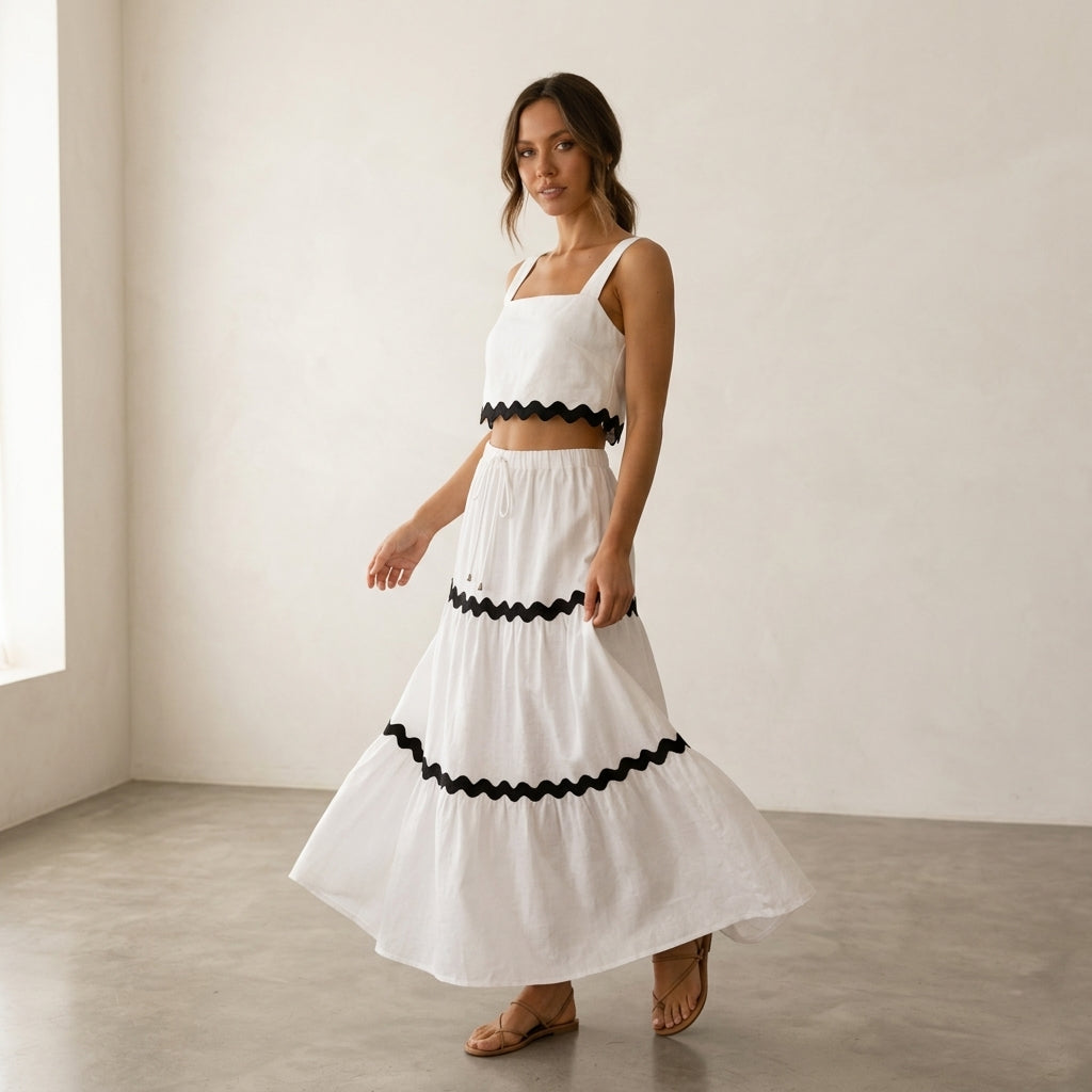 Conjunto Riviera Falda Midi + Top Ondas