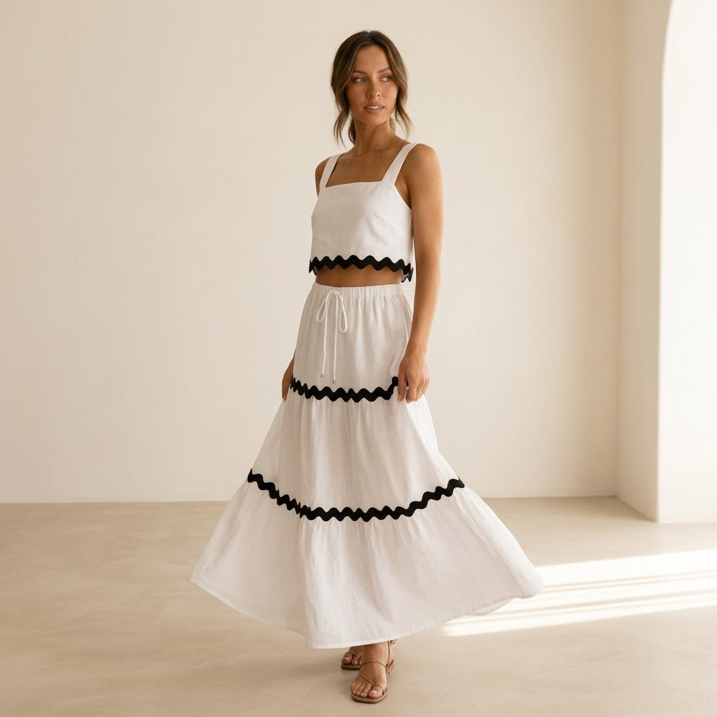 Conjunto Riviera Falda Midi + Top Ondas