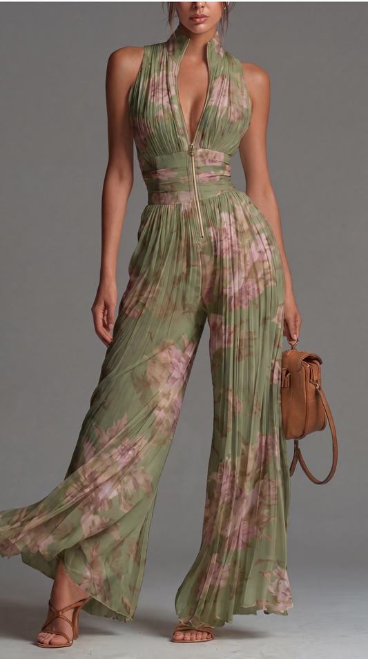 Mono Casa Almara| Mono de chiffon plisado en verde