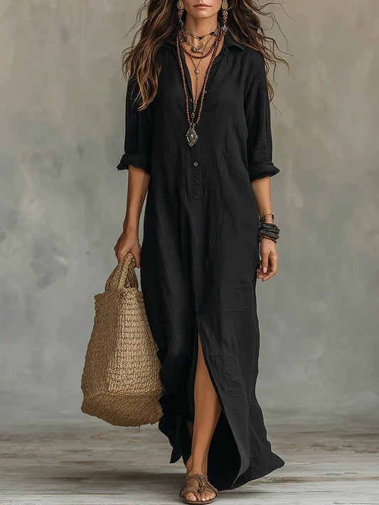 Sofía | Vestido Camisa Largo con Abertura