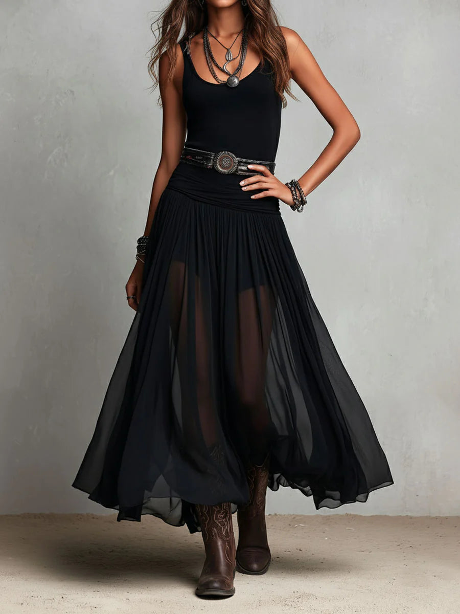 Thaïs · Vestido Maxi de Tul con Cinturón