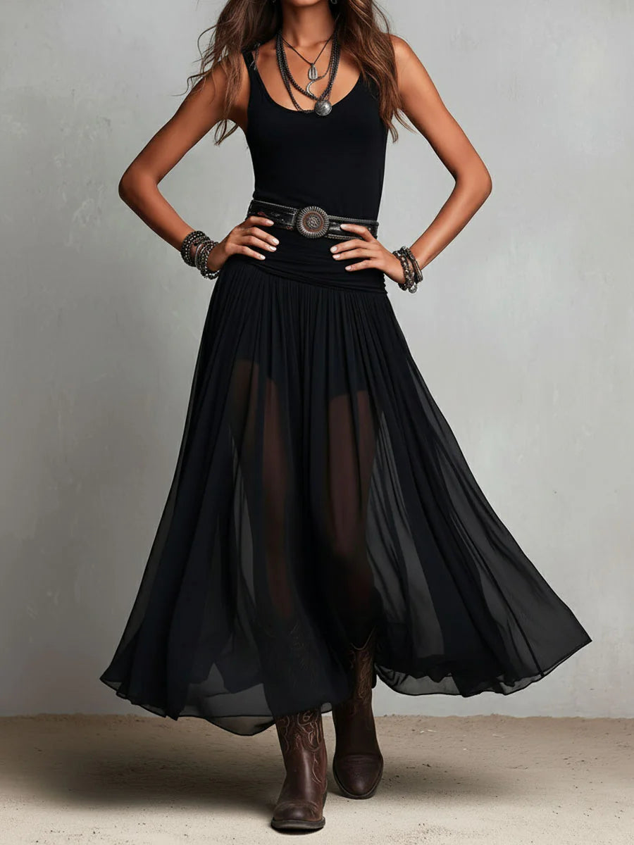 Thaïs · Vestido Maxi de Tul con Cinturón