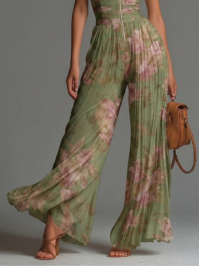 Charlotte | Mono fluido plisado con flores verdes — foto 4