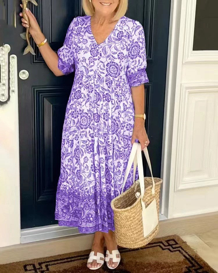 Manoli | Elegante vestido floral con cuello en V