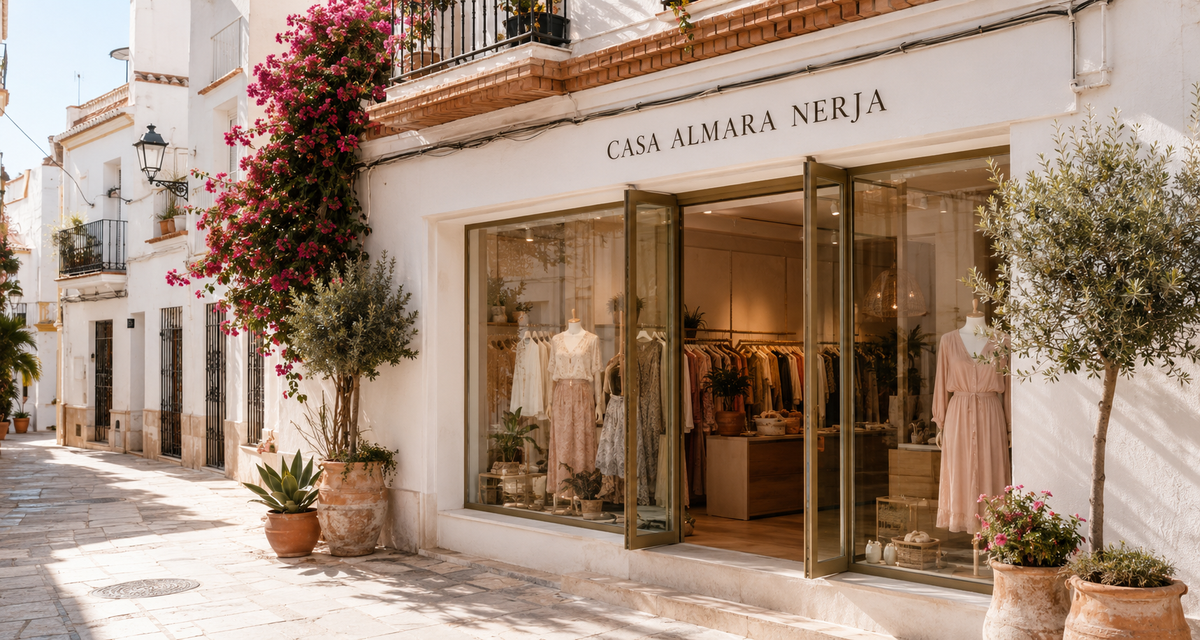 Fachada de la boutique Casa Almara Nerja en una calle andaluza