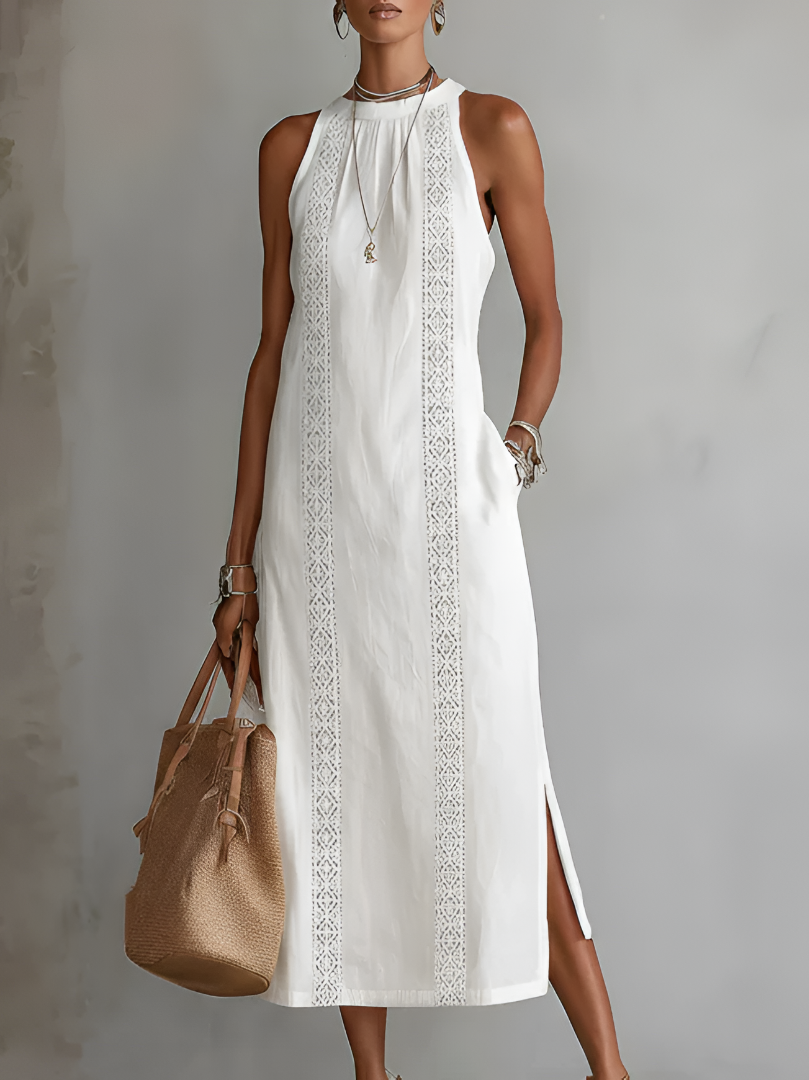 Ángeles · Vestido Midi de Lino con Cuello Mao