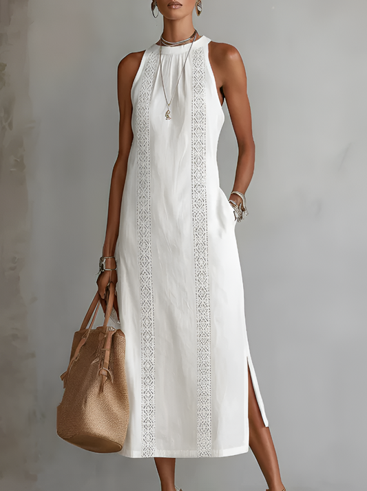 Angeles - Vestido midi de lino con cuello mao