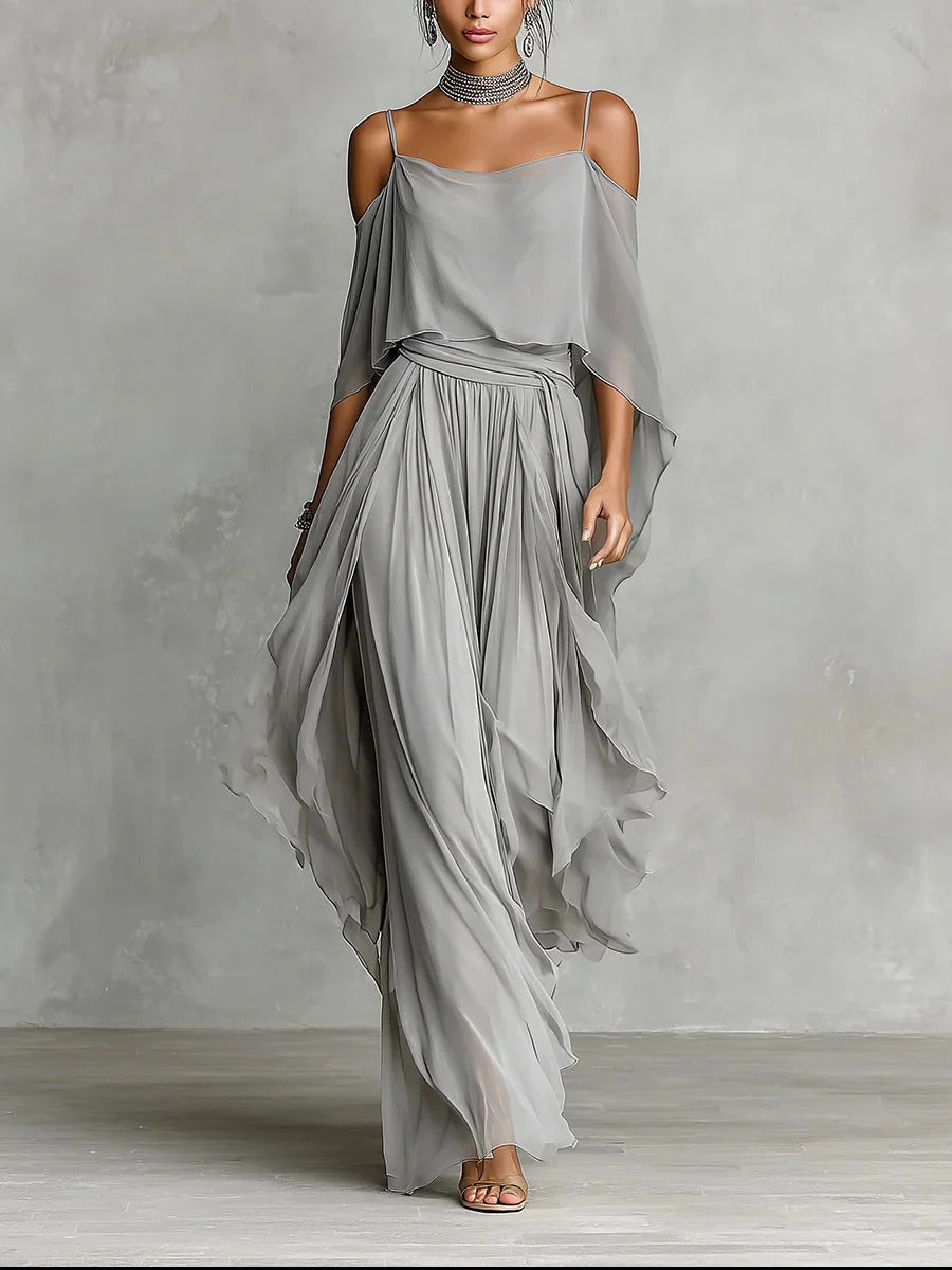 Renata · Conjunto fluido gris con top y pantalón ligero