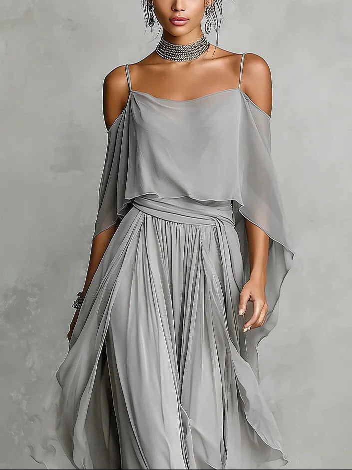 Renata · Conjunto fluido gris con top y pantalón ligero
