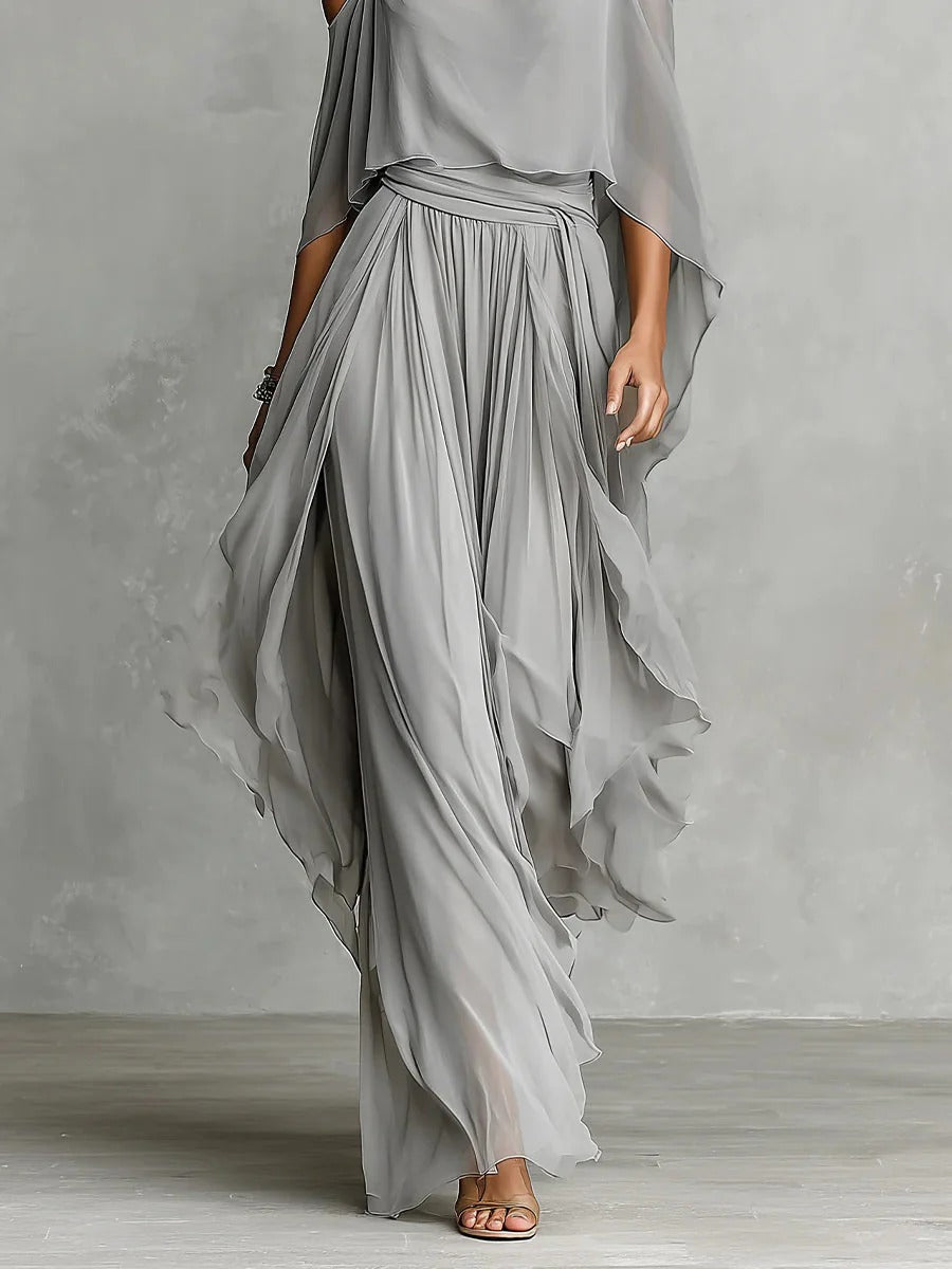 Renata · Conjunto fluido gris con top y pantalón ligero
